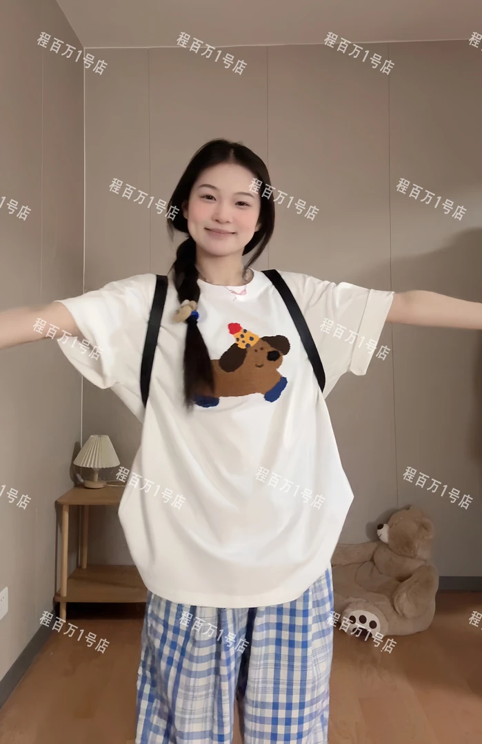 韩版设计感可爱趣味毛巾绣纯棉短袖2025款宽松百搭T恤#CX033