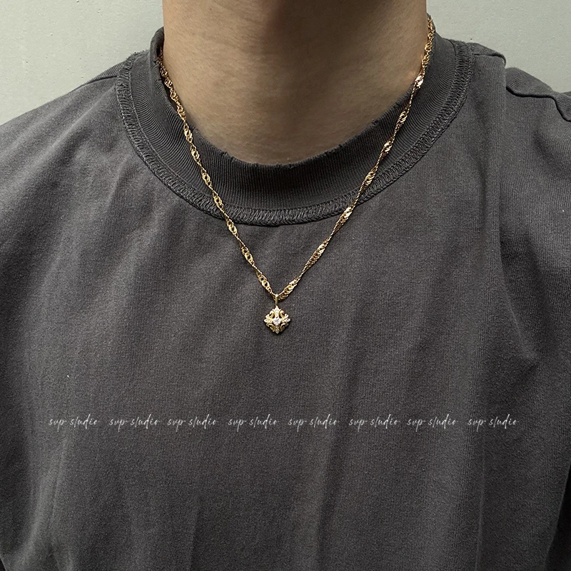 吊坠925银 原创莫桑石鸢尾花吊坠十字花男女个性纯银情侣项链小众