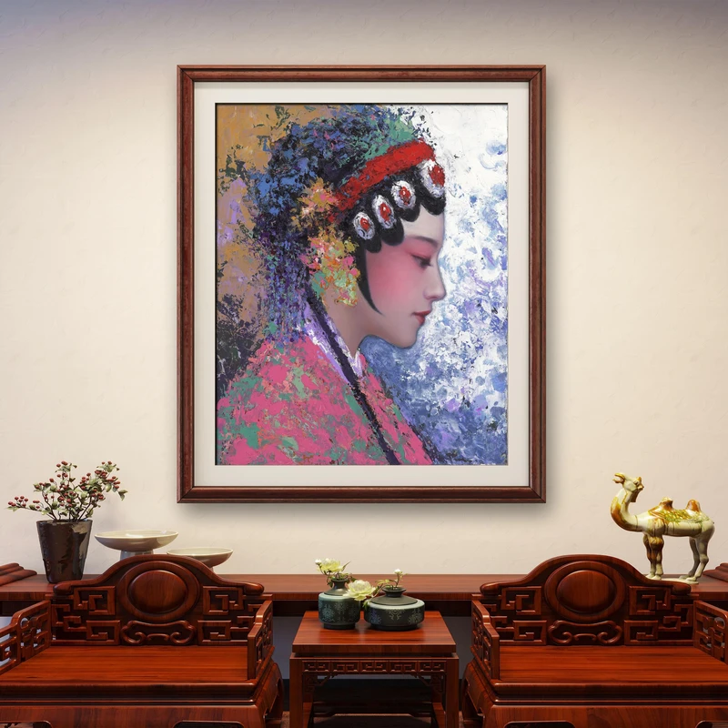 【貂蝉拜月】朱清忠原创油画肌理复刻版画戏剧戏曲客厅书房装饰画