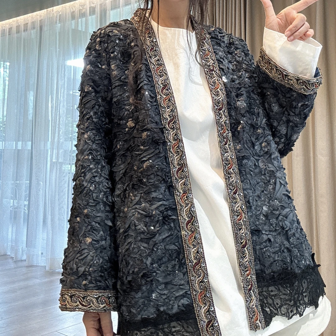 【周周家】开襟拼接立体花时尚百搭女装设计款外套