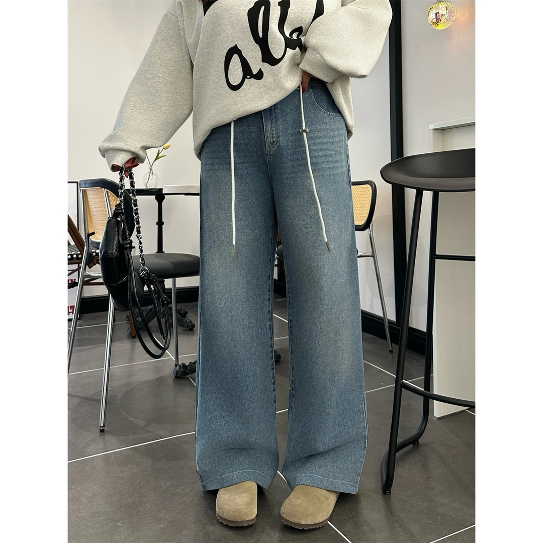 大码女装秋季宽松减龄花契200斤胖mm休闲韩版直筒牛仔裤15610-H