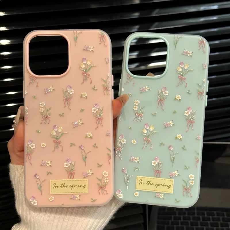 郁金香花束适用苹果16pro创意iPhone15果冻手机壳可爱防摔华为p60