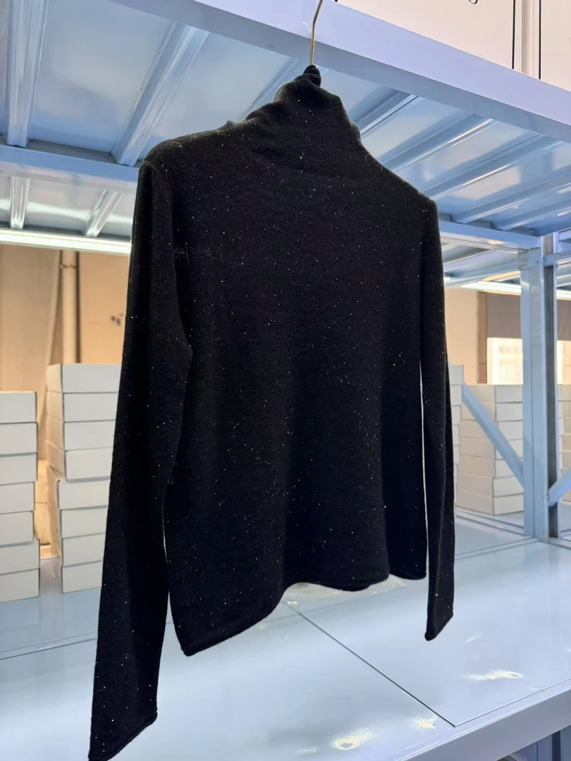 24秋冬新款满天星高领宽松时尚百搭纯色打底衫针织套头衫