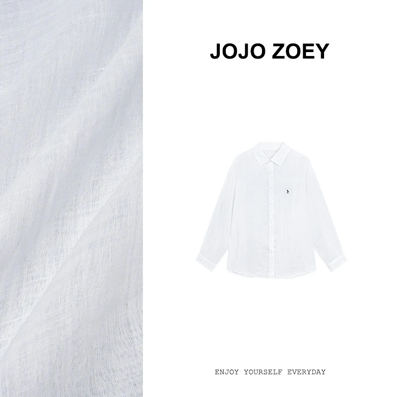 JOJO ZOEY【晴絮织光】~韩版白色小刺绣polo领长袖防晒衫女cy-3949