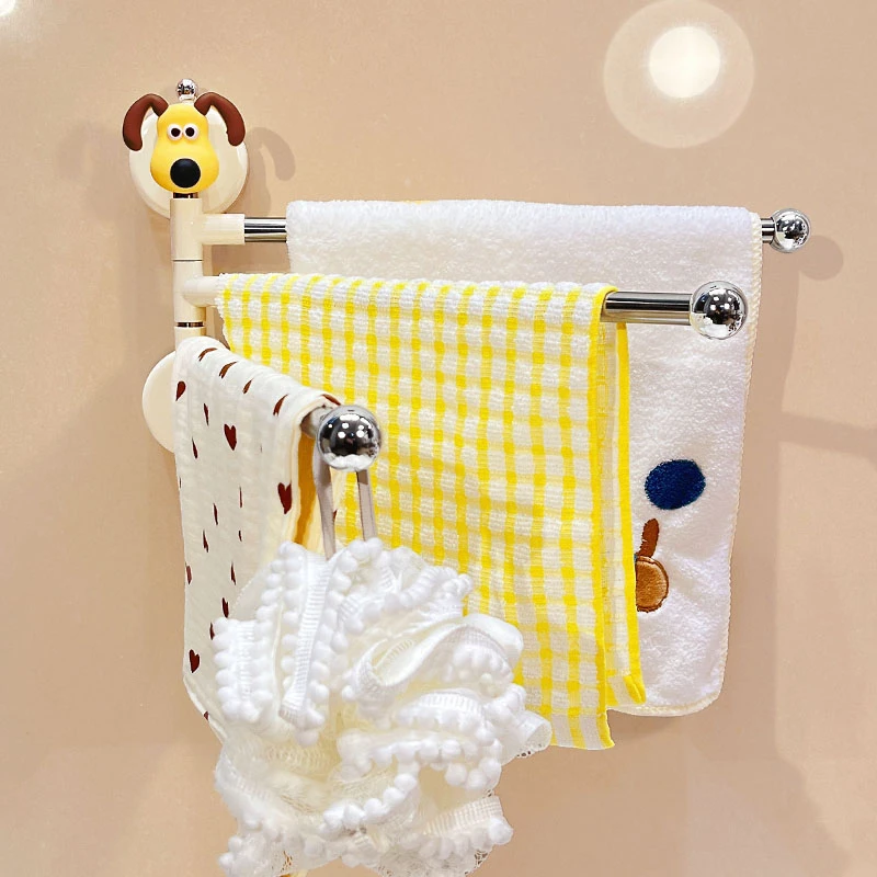 吸盘多杆毛巾架可折叠壁挂免打孔可爱卡通掌门狗卫生间浴巾置物架
