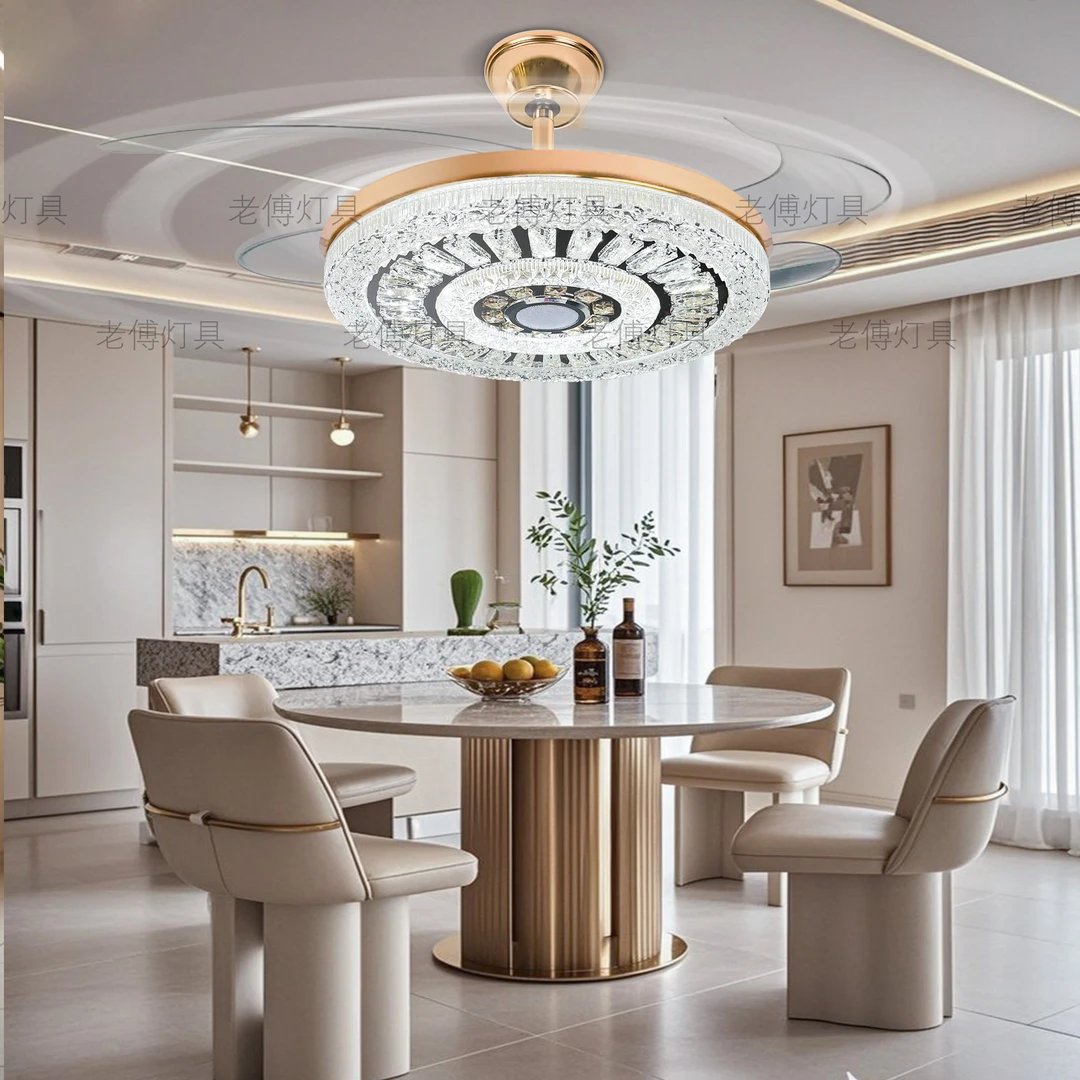 FF[1002]圈圈灯蓝牙音响水晶隐形风扇灯智能一体轻奢风静音节能