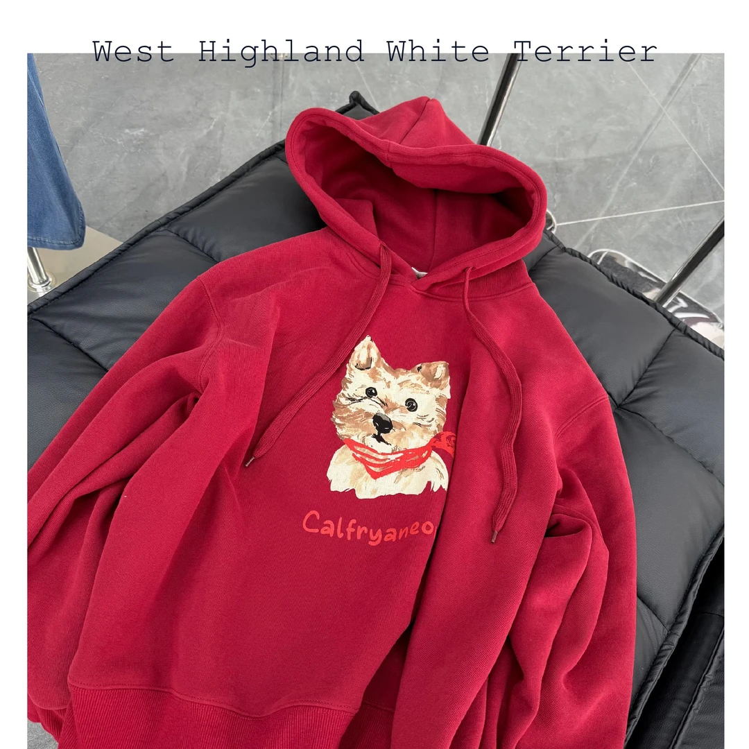 【红领巾西高地】加绒加厚卫衣女款连帽秋冬重磅