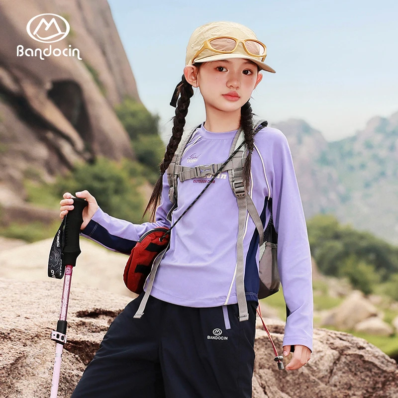 BANDOCIN/半度闲女童t恤长袖户外运动透气不闷汗春秋款时尚打底衫