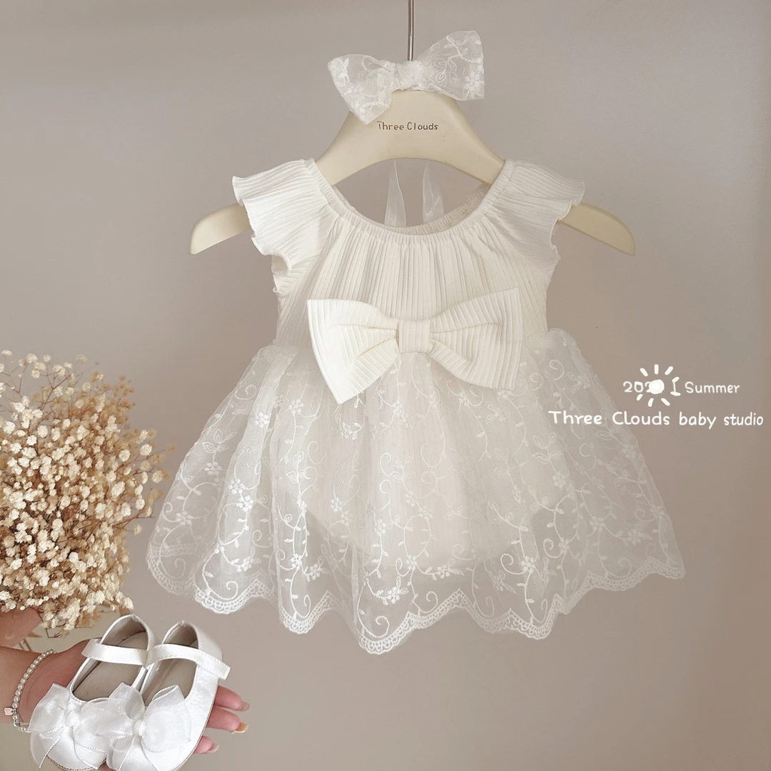 婴儿周岁礼服新款满月礼服女宝宝时尚网纱飞袖夏季公主连衣裙纱裙