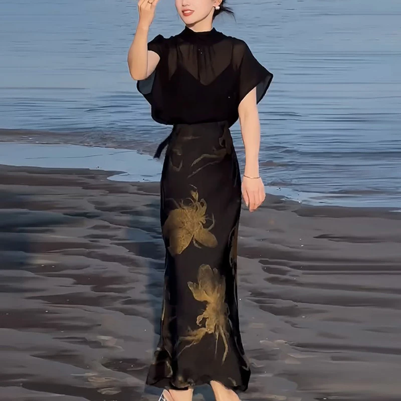 气质高级感两件套女2025夏季新款薄款轻熟小衫显瘦印花高要半身裙