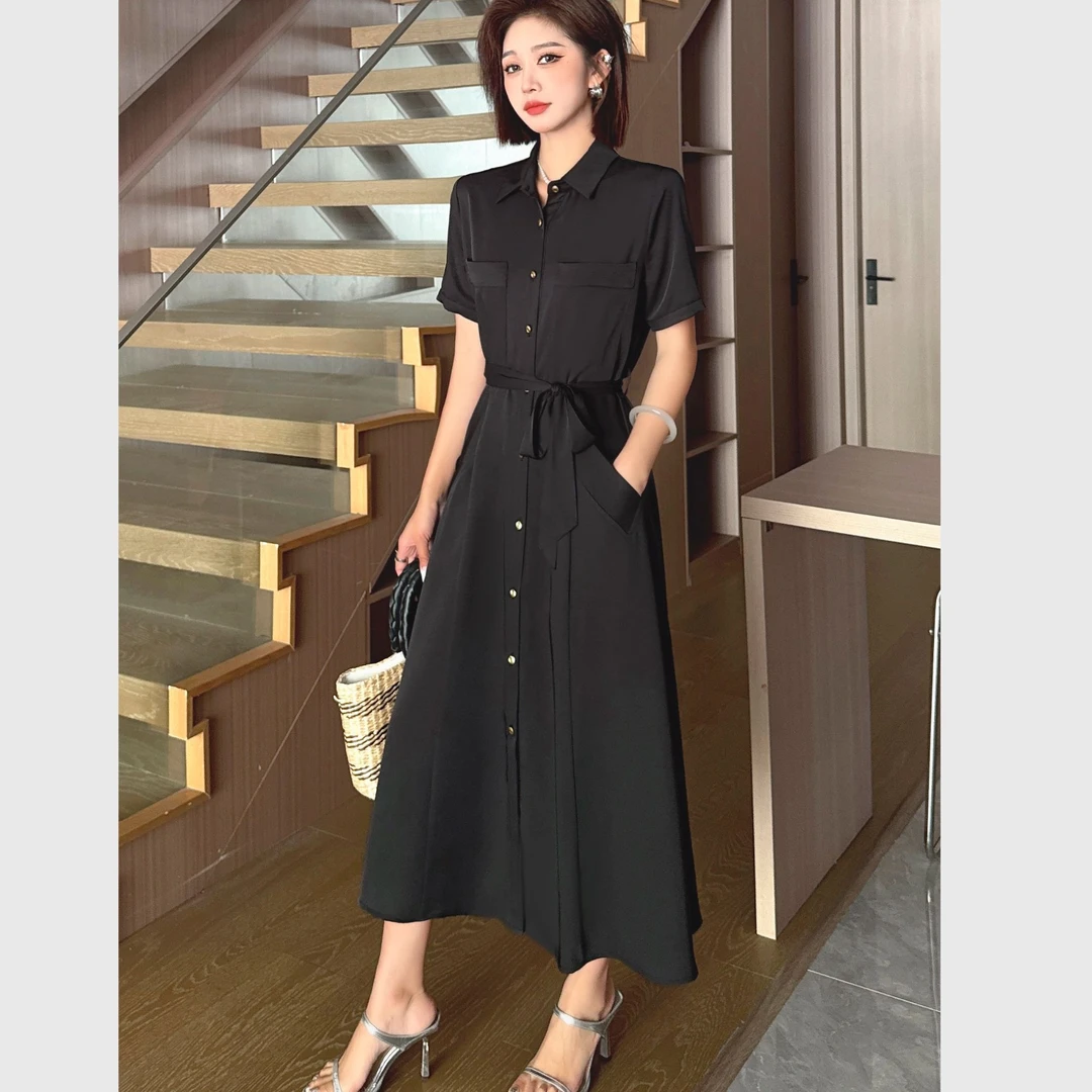 无印心匠K496  单排扣~ 纯色 收腰&法式 夏季连衣裙 B85265-1