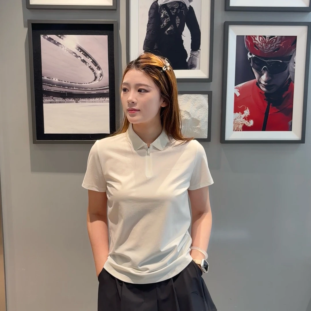 安踏户外液柔冰肤优可丝女子短袖POLO衫时尚流光风T恤162536101