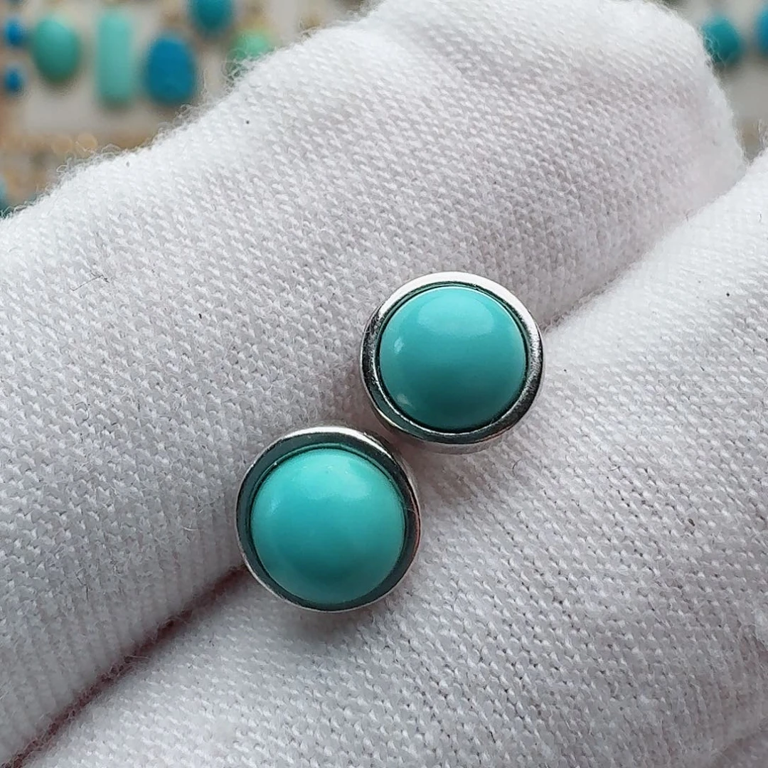 绿松石银S925镶嵌耳饰