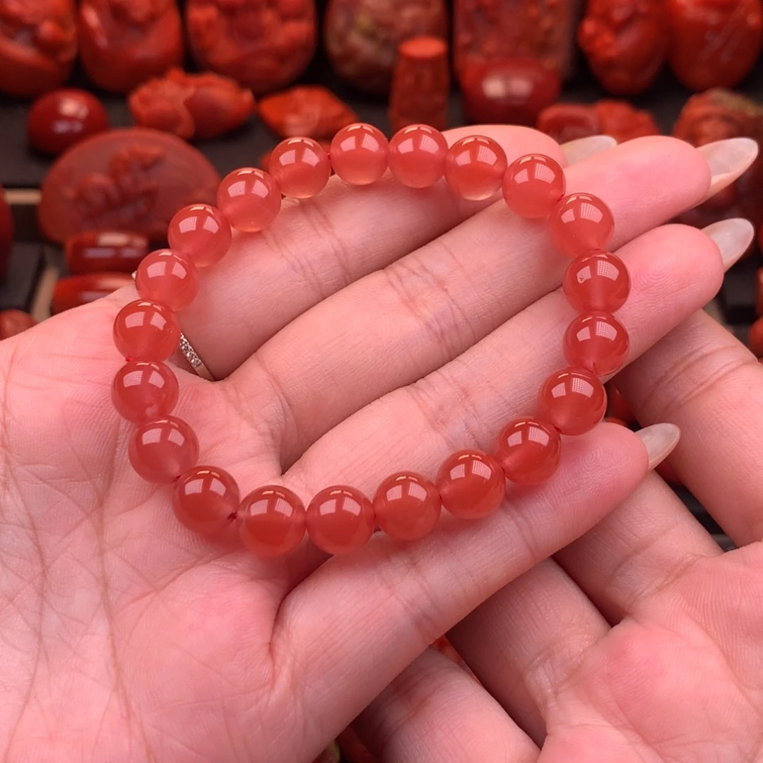 未镶嵌保山冰红手串8.8mm南红玛瑙