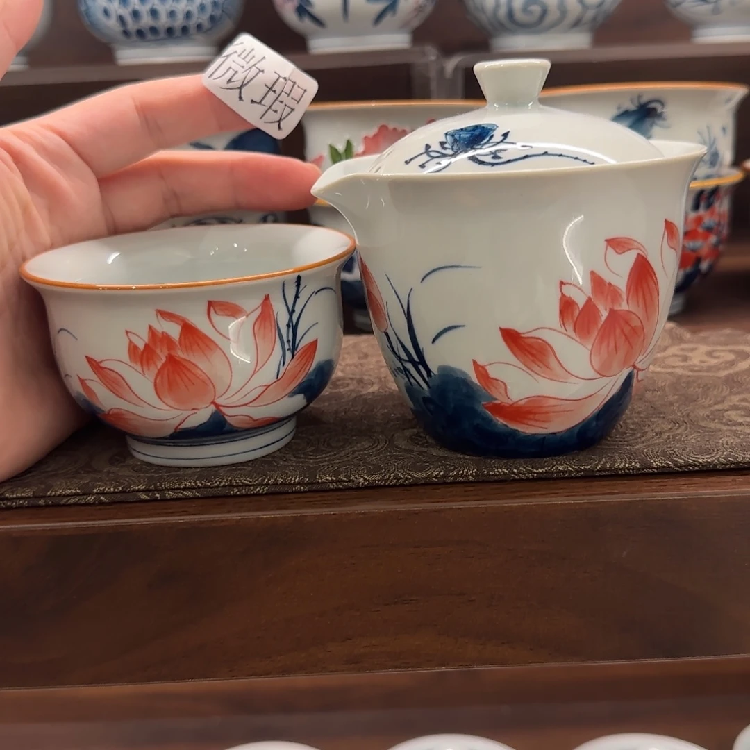 釉下手绘茶具微瑕