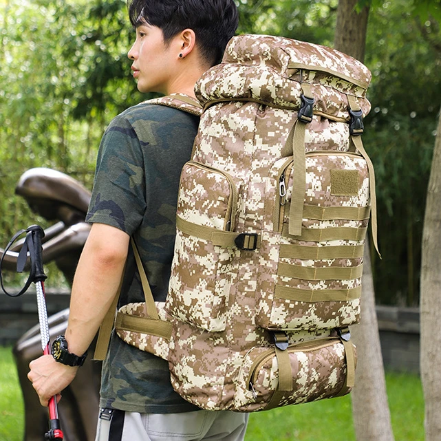 识易 | 徒步迷彩80L牛津布双肩包男士旅行战术登山包露营户外背包