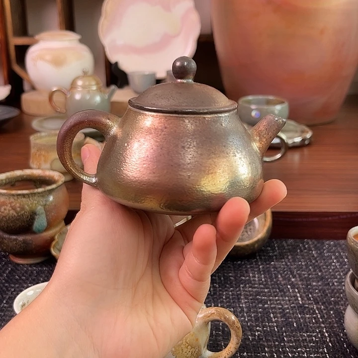 柴烧铁胎七彩柴烧壶