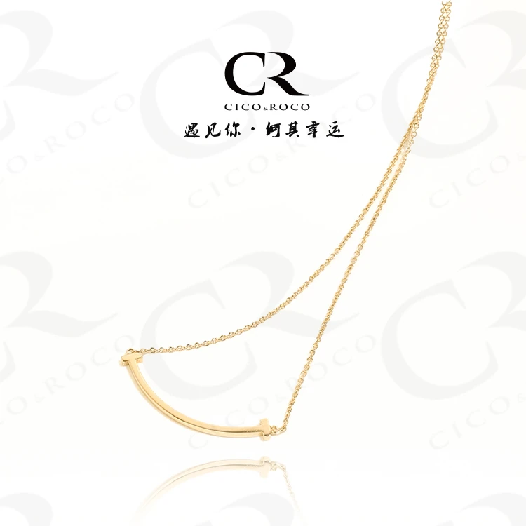 钛钢铅玻璃项链 设计感微笑气质项链锁骨链百搭饰品