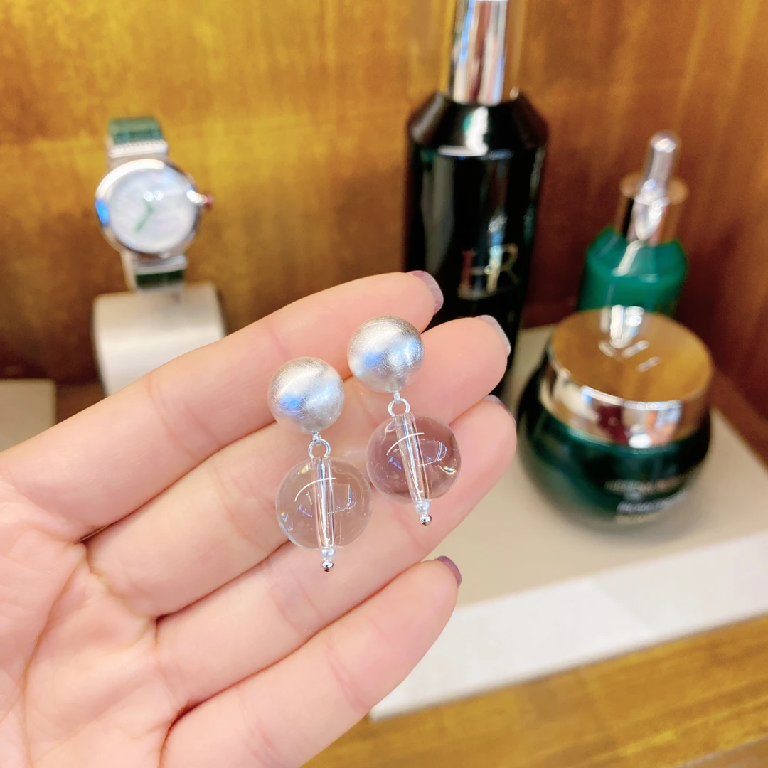 925银合成锆石耳饰 黑标K冰透双珠珠时尚耳钉dois12