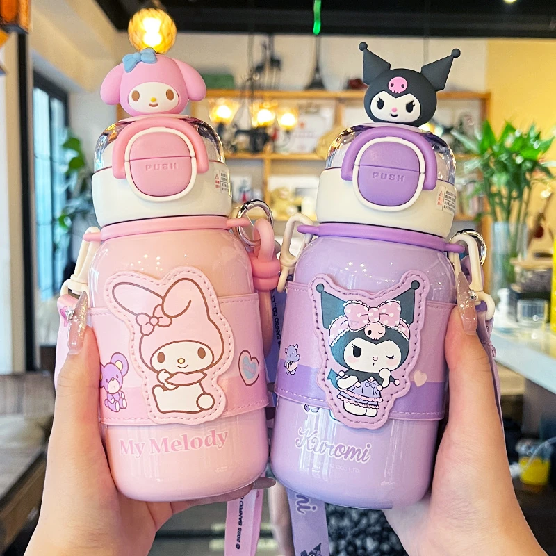 库洛米儿童保温杯316不锈钢吸管杯男女孩小学生上学专用便携水壶