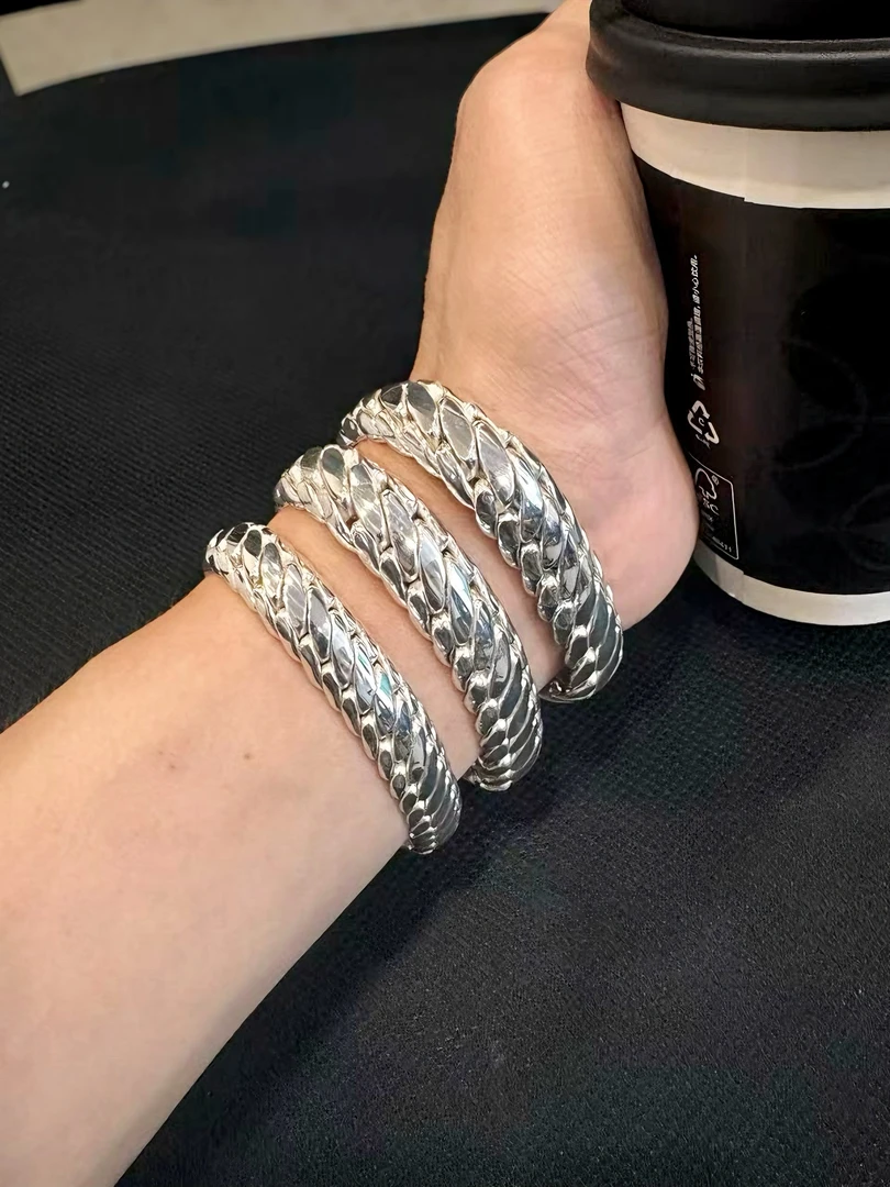 足银银制品 足银999 手工三马鞭手链 男女同款【手工款只换不退】