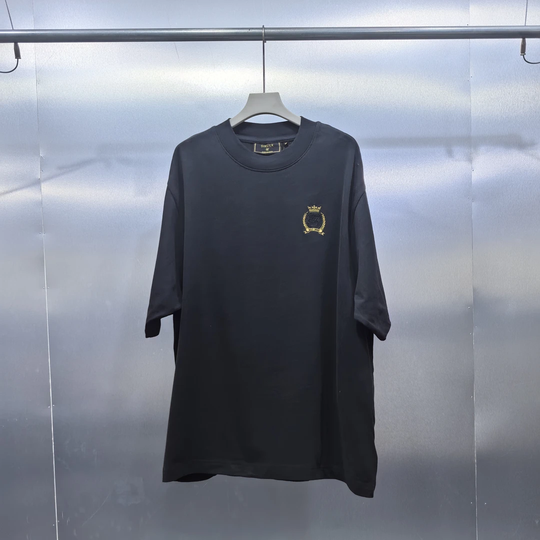 V07-71224-SIK夏款时尚休闲宽松立体徽章刺绣印花百搭圆领T恤