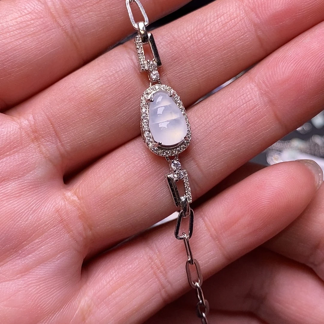 翡翠银S925镶嵌手链福豆手链