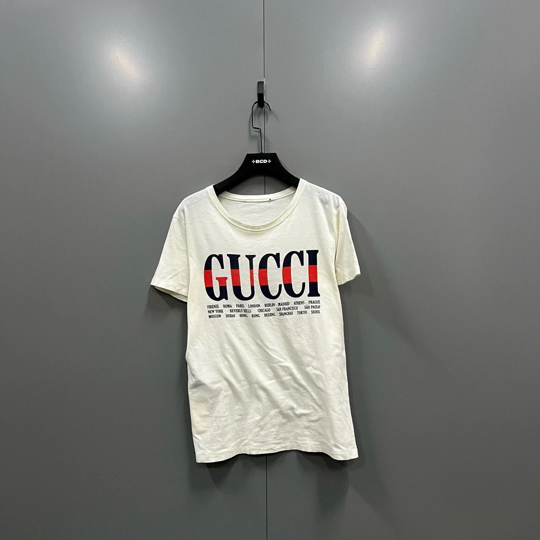 95新 GUCCI/古驰 米色字母印花短袖 XS码/95新/4200/fg205773