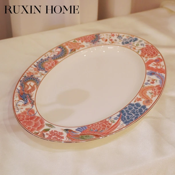 如馨·龙凤刺绣·骨瓷12.25寸NT鱼盘