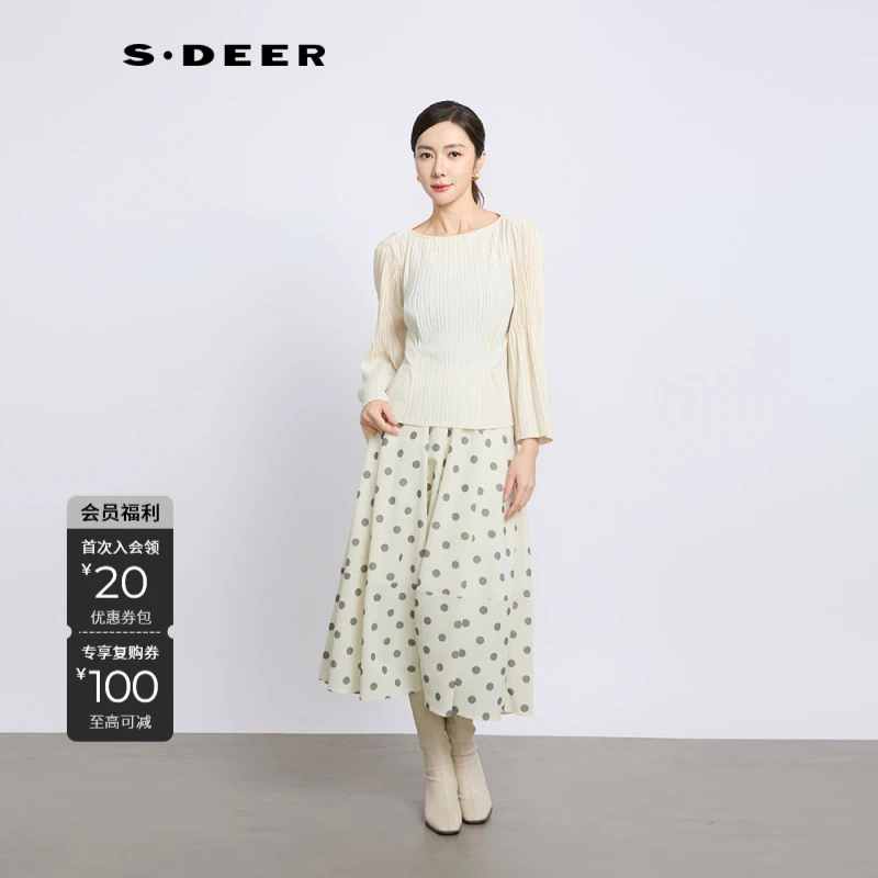 S·DEER圣迪奥春季新款洋气女装长裙休闲经典百搭时尚波点半身裙