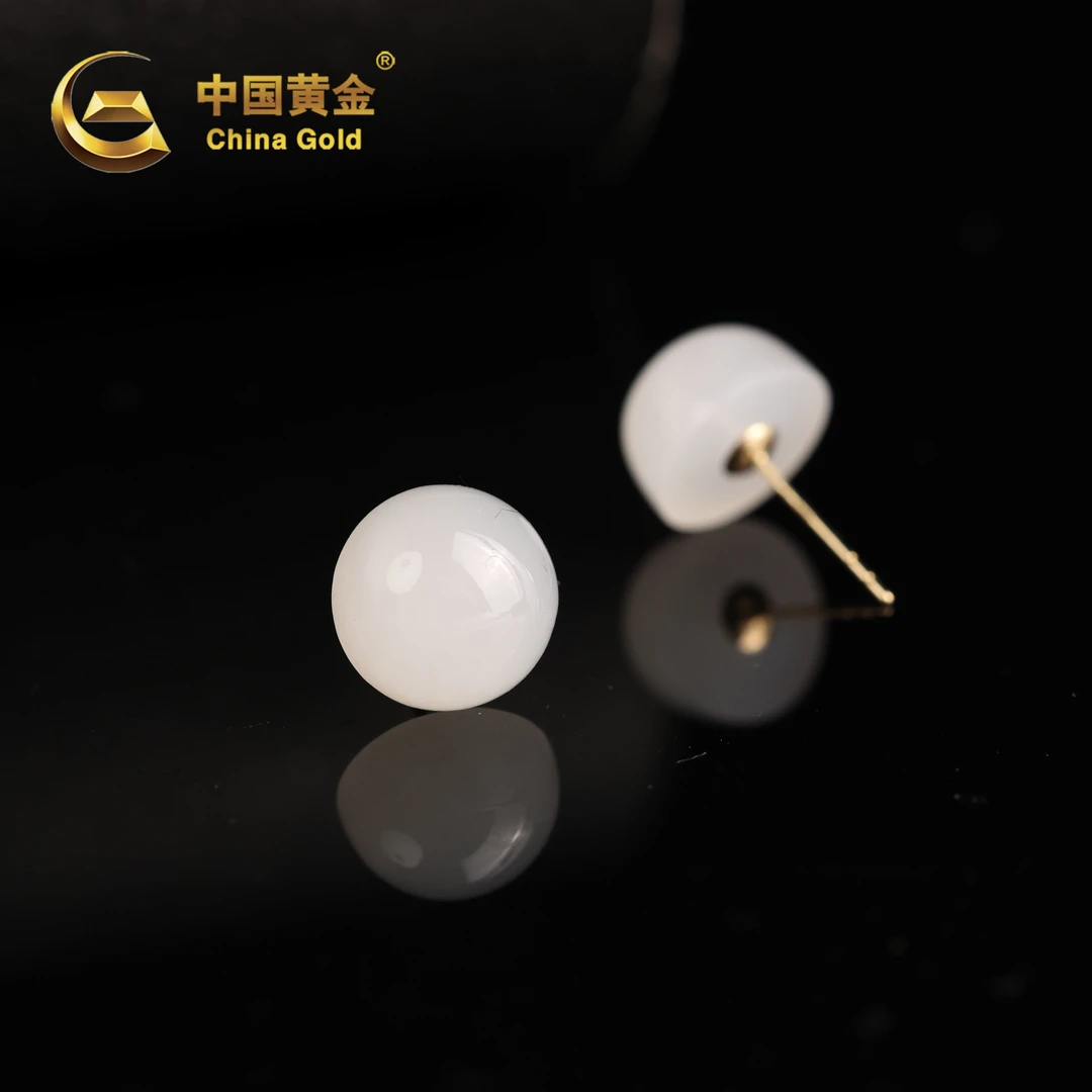 【中国黄金】净捷 | 和田玉*耳饰*18K金镶嵌-R1554-Y