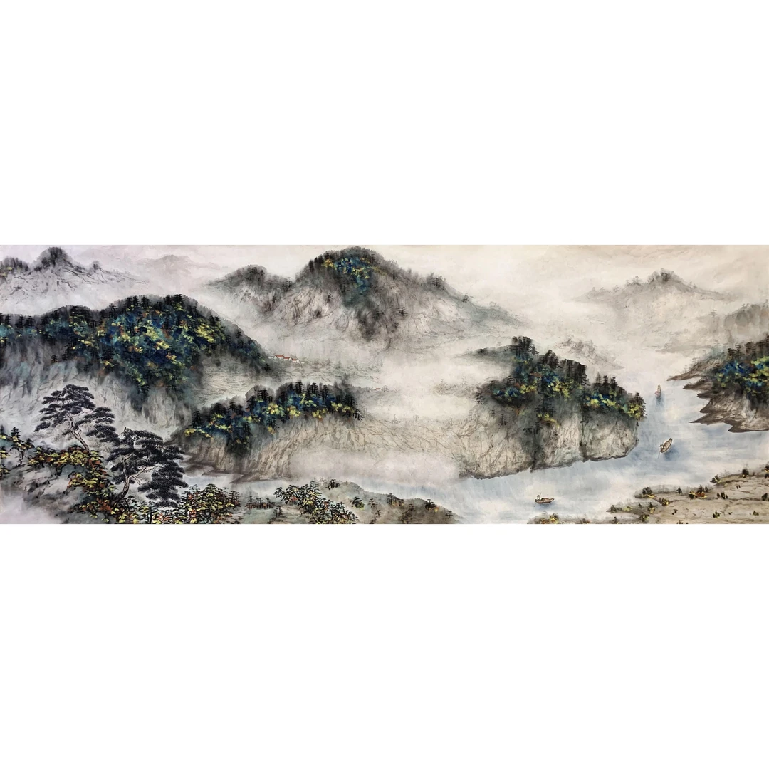 纯手绘福地幽居青山下国画山水画宣纸未装裱中式四尺画芯作品