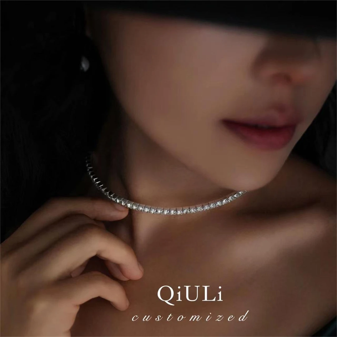 非金属合成锆石项链 QIULI・清冷感透亮方糖项圈项链1h2349