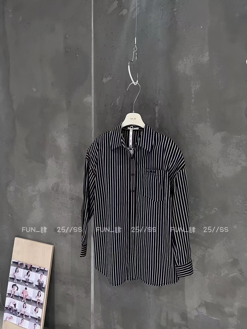 （kc）FUN 肆 （3306#）韩系百搭条纹衬衫（79衣长）