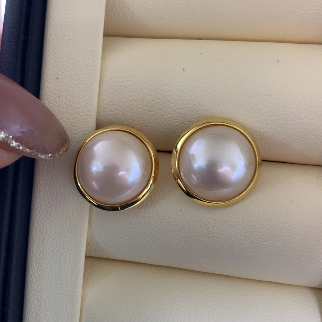 耳饰银S925镶嵌拼合珍珠（马贝珠）