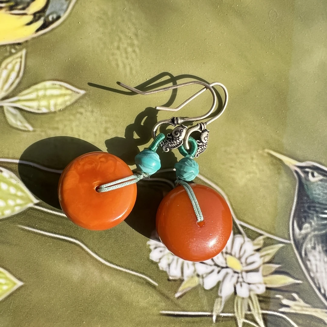 天然琥珀蜜蜡时尚气质百搭精美耳饰多样性发货发一对