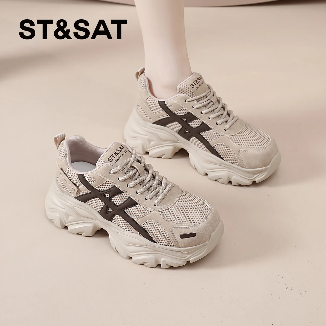 星期六复古老爹鞋女士2025秋季新款厚底运动鞋透气网鞋百搭显脚小