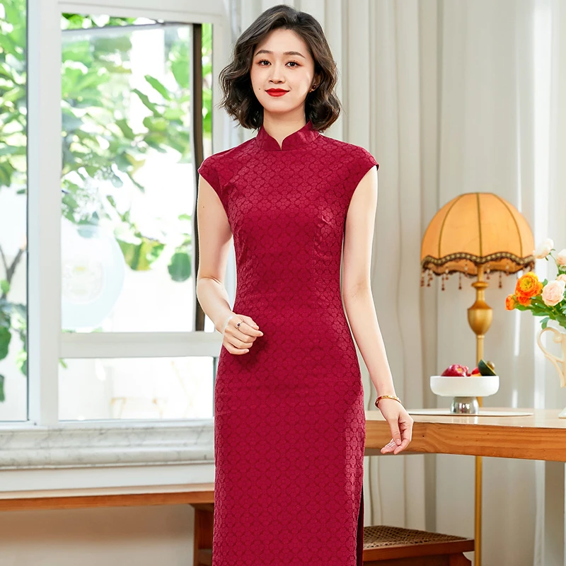红色旗袍夏季2025年新款优雅气质复古中国风日常改良长款250193