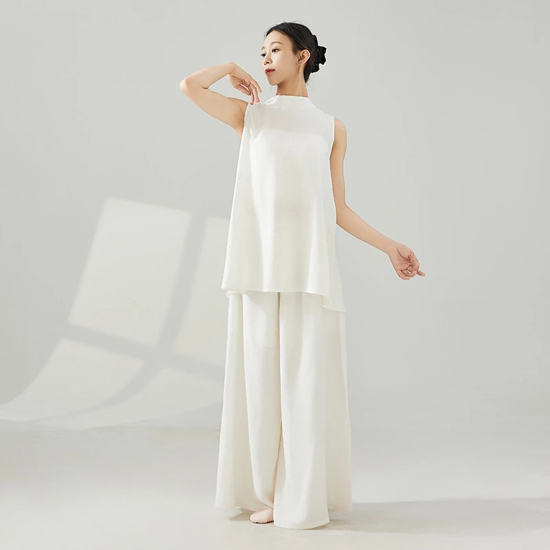 古典舞舞蹈服成人女新中式国风现代舞练功服白色无袖上衣纯色夏天