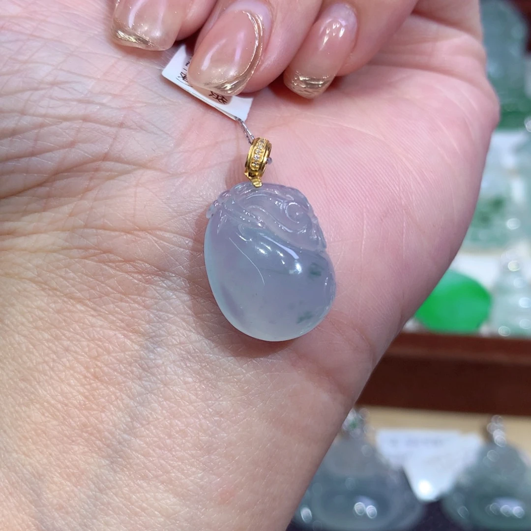 吊坠(不含链)18K金镶嵌翡翠钱袋