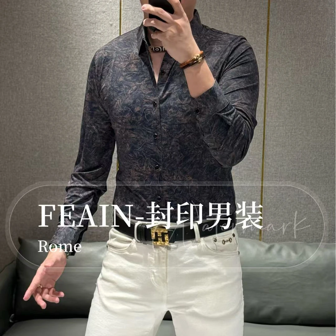 高端定制早秋莱卡弹力错丝工艺男士长袖衬衫1915