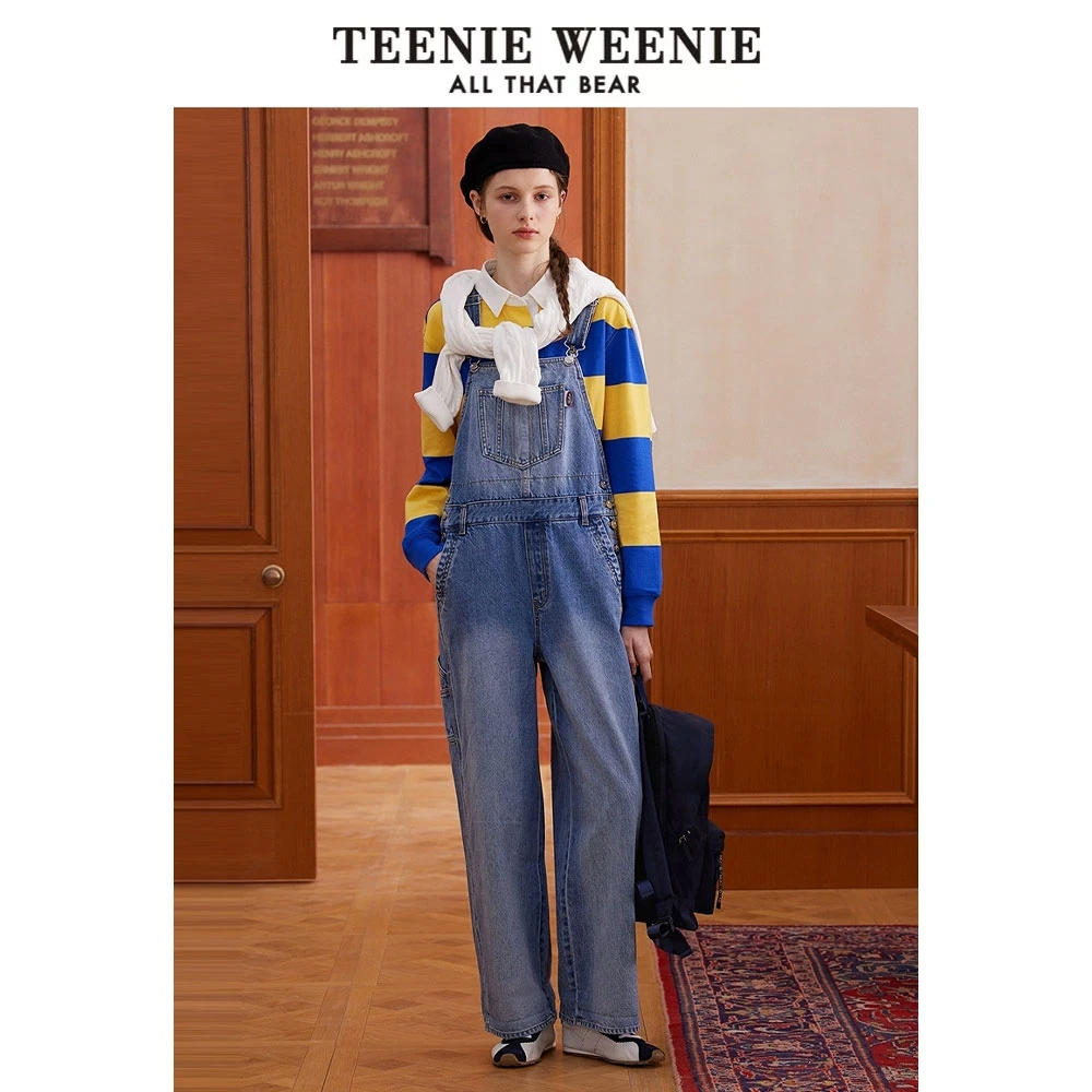 TeenieWeenie小熊女装25春新款时尚学院风背带牛仔裤TTTV251204P