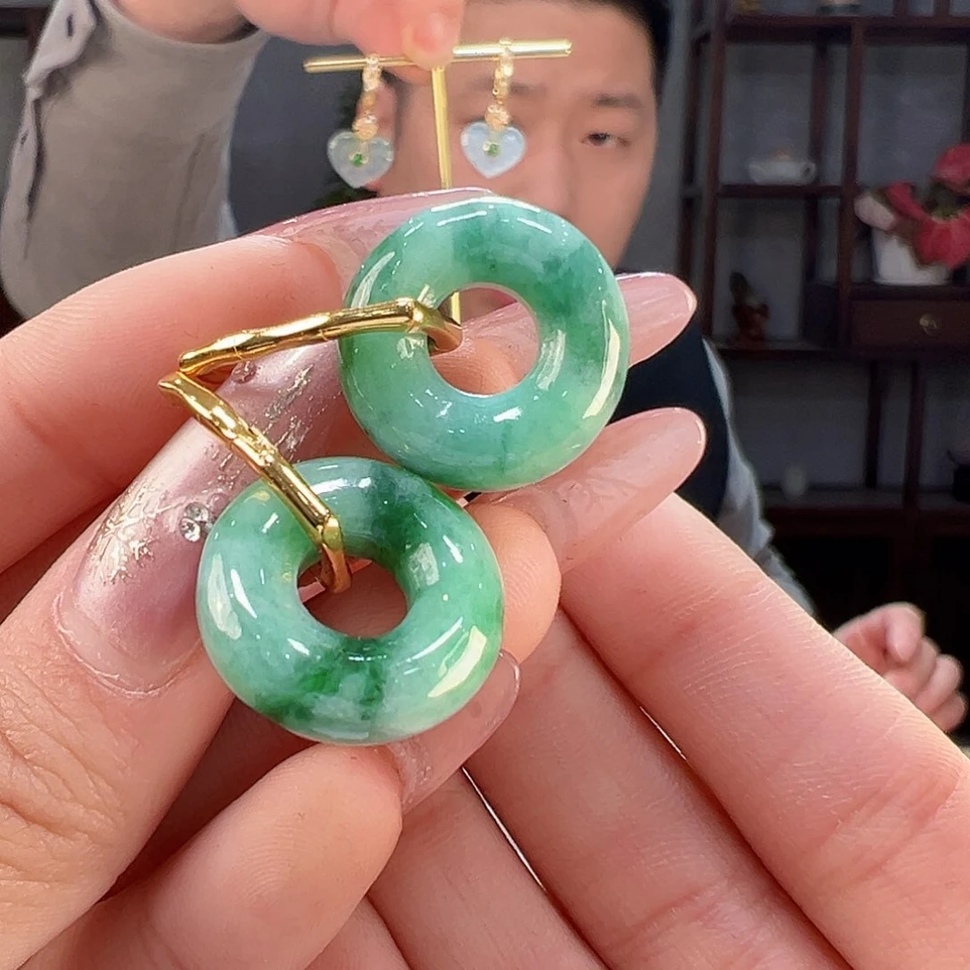 翡翠耳饰银S925镶嵌耳环16