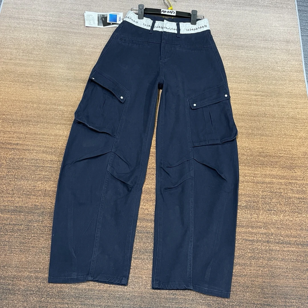 A8-8872高货藏蓝小众设计款酷帅拼接伞兵大版弯刀裤无弹(不换退)