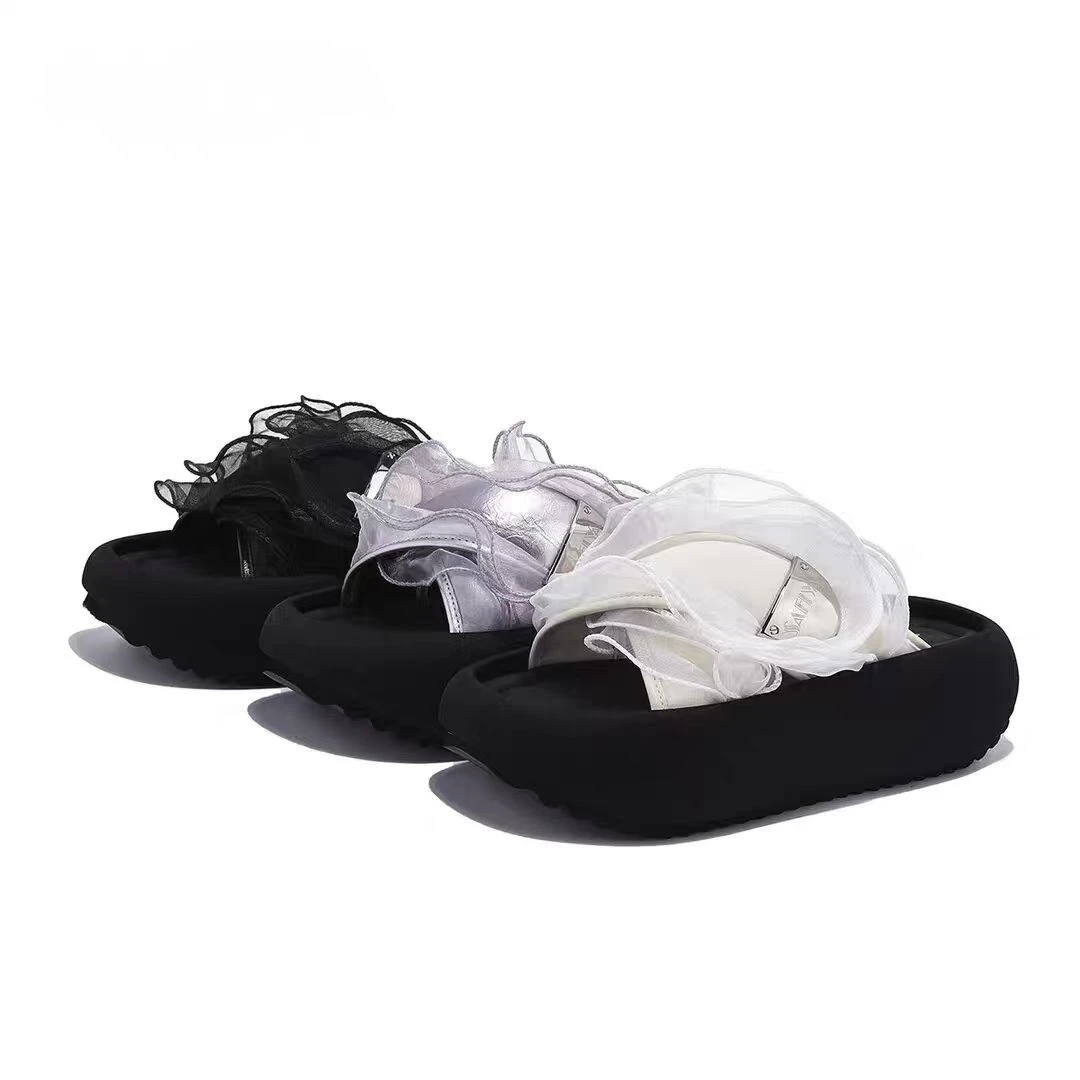 【退货补运费】D增高拖鞋女2025夏季新款小个子蕾丝边松糕网纱女鞋