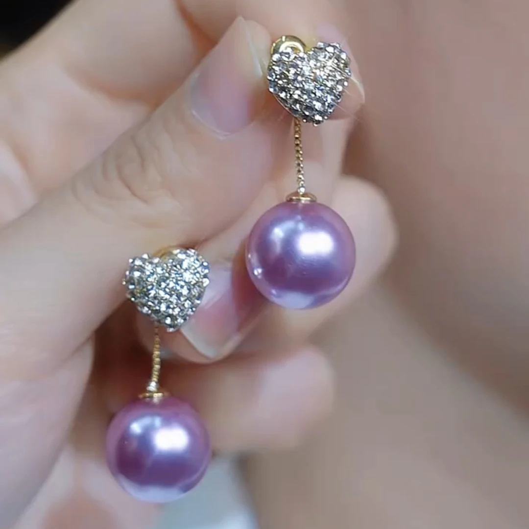 铜合金合成锆石耳饰 【心心相印】气质百搭两戴优雅紫色爱心耳环