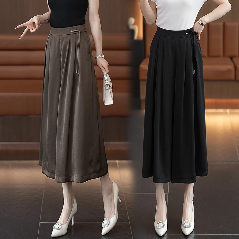 休闲高腰宽松大摆休闲裤女2025夏季新款百搭时尚大码阔腿百褶裙裤
