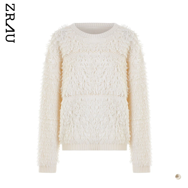 ZRAU百搭温柔气质流苏软糯镂空设计毛衣91050441882
