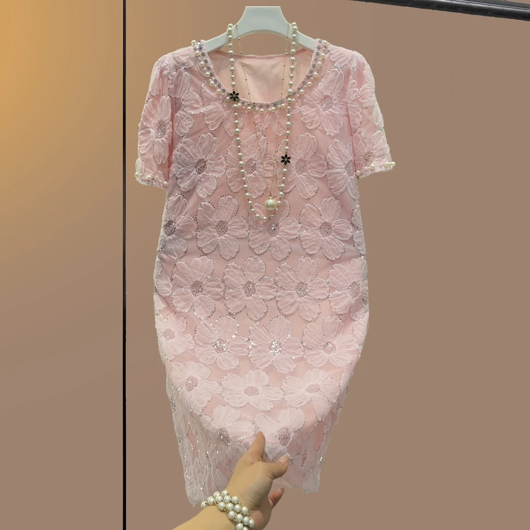 大码女装胖妹妹短袖时尚气质减龄大码连衣裙