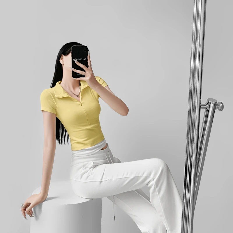 Beaunasloe美式假两件女2025夏季简约明朗修身显瘦正肩短袖T恤